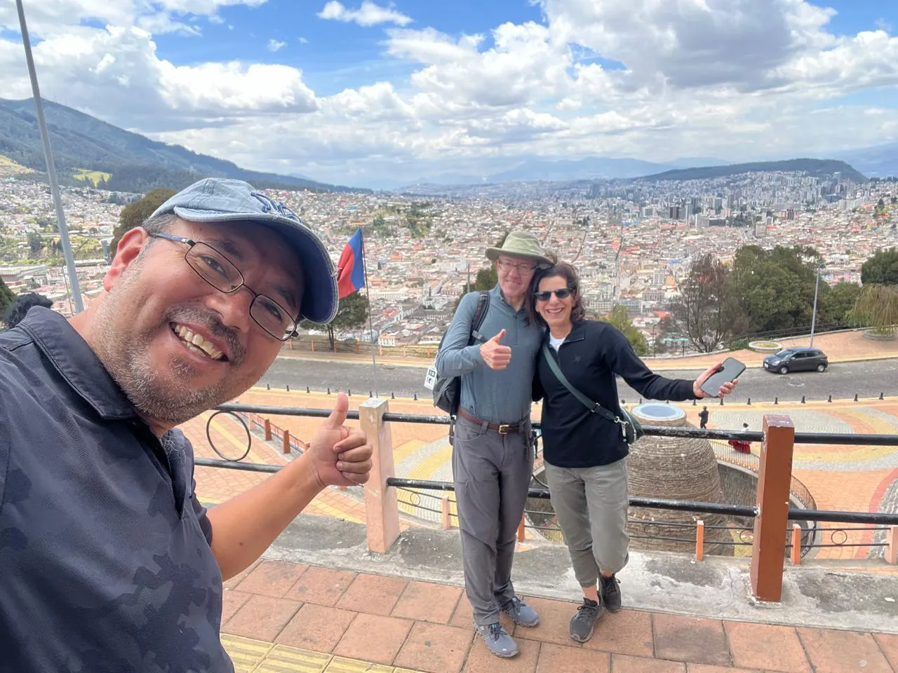 Tour guide with tourists in Quito's Historic Center, Ecuador